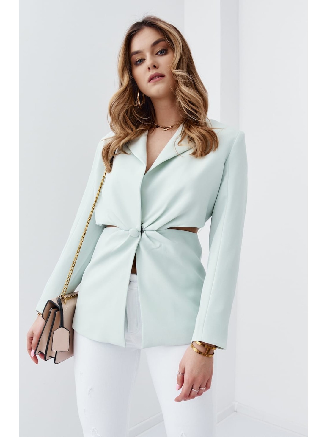 Impressive jacket with cutouts at the waist, mint 6904 - Online store - Boutique